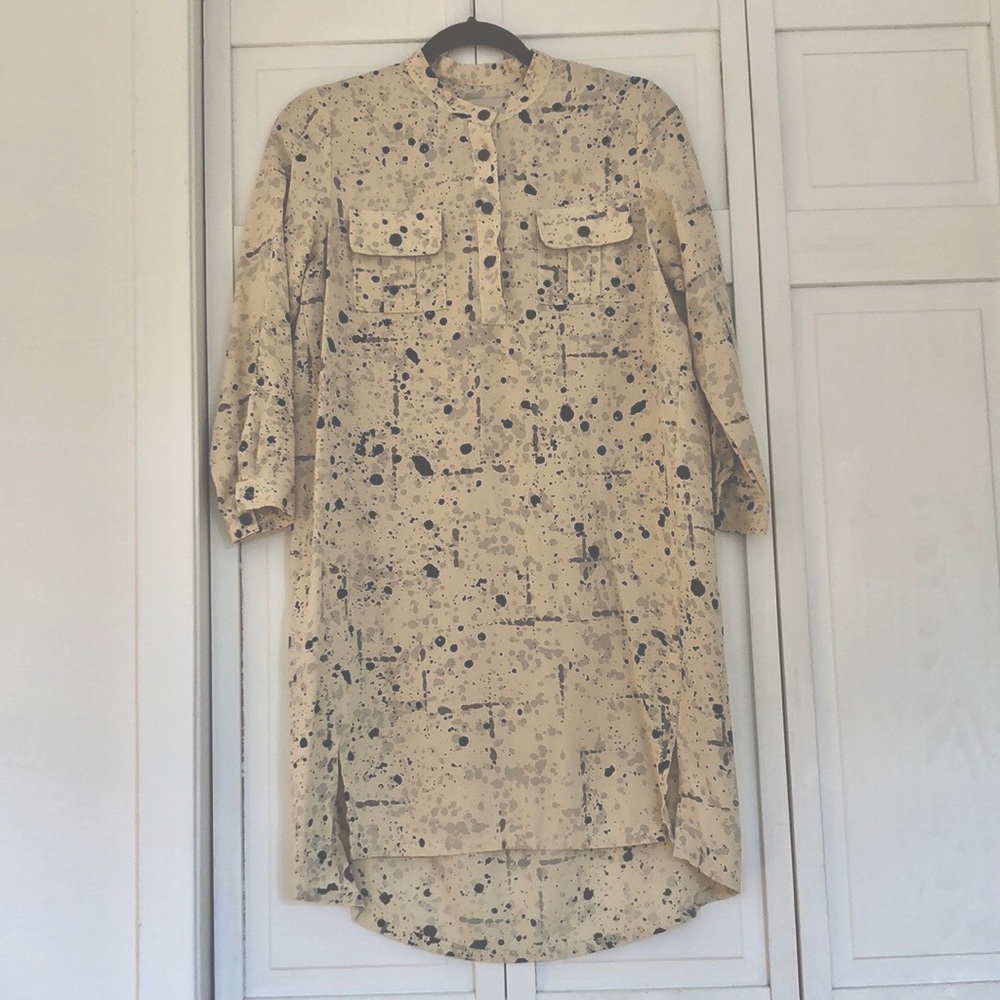 Sea New York Tan 3/4 Sleeve silk Dress with Mandarin Collar